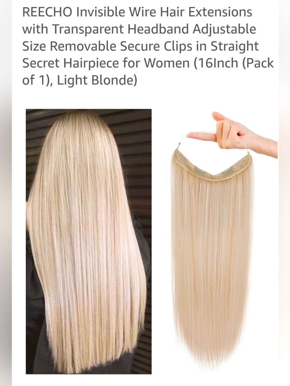 Light Blonde Invisible Wire Hair Extension Headband - Seamless Straight Add-On